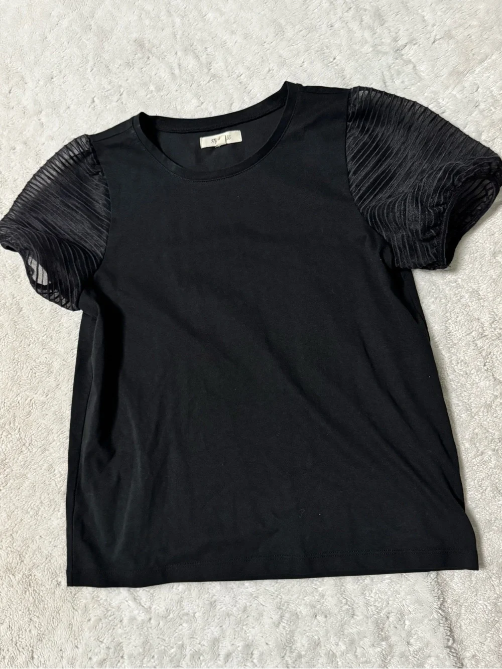 Madewell Black Puff Stripe Sheer Sleeve Top